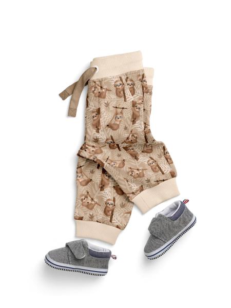 Baumwolljersey Lazy Jungle Faultier Camel by Mrs. Mint Design von Swafing